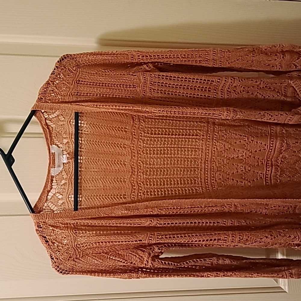 No boundaries junior duster cardigan sweater adobe coral lightweight size S
